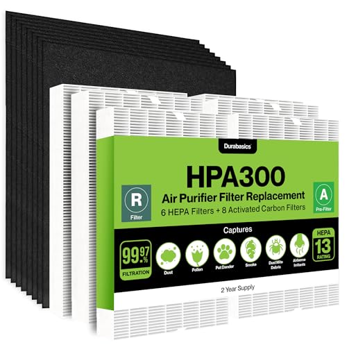 Durabasics HEPA 13 Filters for HPA300 Honeywell Air Purifier Filters & Honeywell HPA300-6 HEPA Filters & 8 Pre-Cut Activated Carbon Pre Filters - Repl