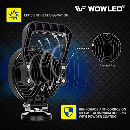 WF Magnet Light Bar, Magnetic Base, Cigarette Lighter Powered, Portable LED Flood Light Work Lamp for Car Off-road SUV Trailer Tractor Truck Engineering Maintenance Garage Camping (27W Round)