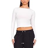 Womens Stretch Crop Top Long Sleeve T-Shirt - Cute Crew Neck Fitted Workout Tee Basic Casual Shirt 2025