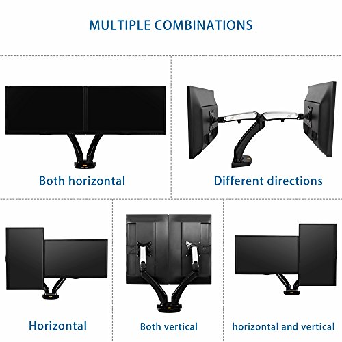 North Bayou Dual Monitor Desk Mount Stand Full Motion Swivel Computer Monitor Arm Gas Spring fits 2 Screens up to 27'' 14.3lbs Each Monitor