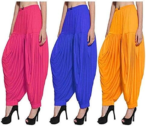 Women's Punjabi Patiala Salwar Viscose Lycra Baggy Trouser Free Size Dhoti Pant Harem