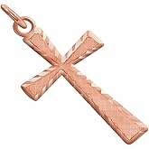 Solid Gold Cross Pendant For Men and Women - Gold Cross Charm (SM/LG) - Sparkle Cut Crosses Charms - Religious Christian Jewelry - Christmas Gift Made In the USA