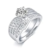 Womenâ€™s Gift Bridal Set 1.2ct White Round Cubic Zirconia 925 Sterling Silver Wedding Engagement Ring Sets Size 5-10