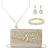 YYW 4 Pieces Women Evening Handbags Clutch Purses Shoulder Bag with Rhinestone Jewelry Set for Party Wedding