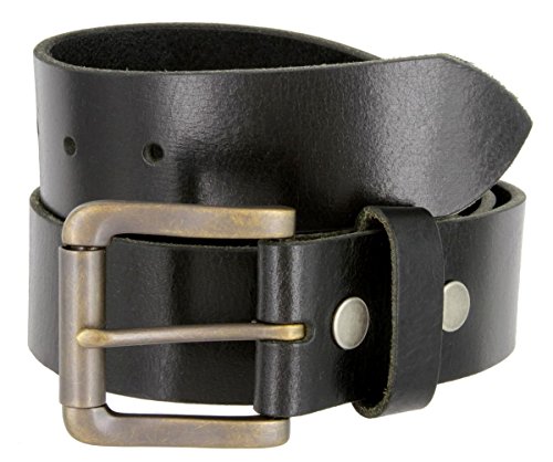 Mens Casual Full Grain One Piece Genuine Buffalo Leather Jean Belt In Black