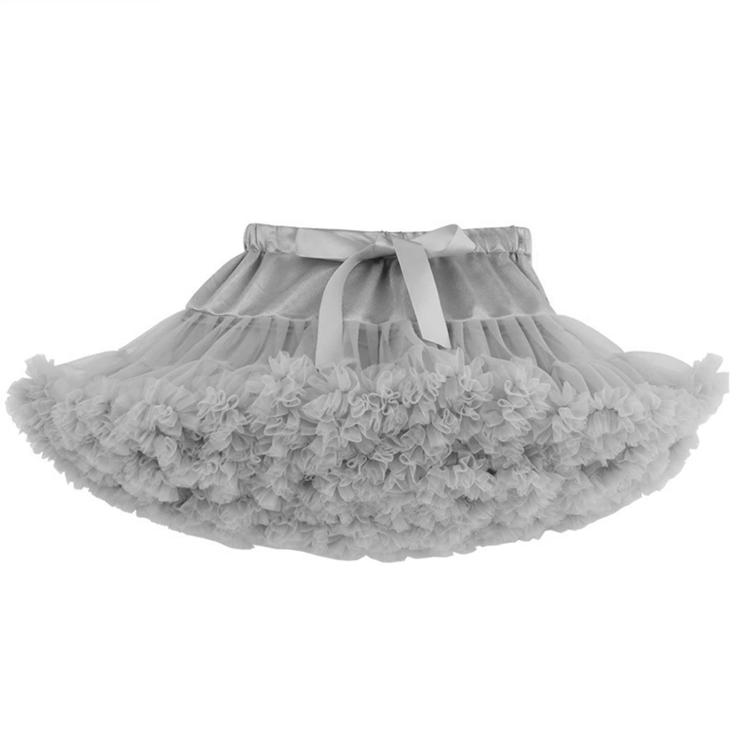 Discoball Girls Tutu Skirt Layered Ruffle Tulle Mini Ballet Skirt Princess Pettiskirt Ballet Dance Dress Daily Wear Costumes for 3-7 Years Girls Grey