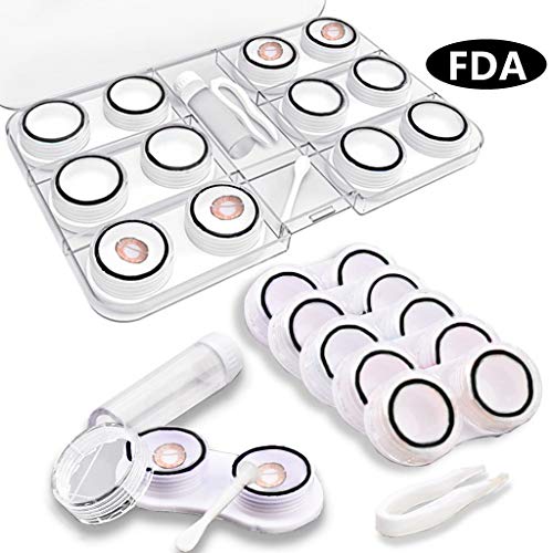 Contact Lens Case for Women Men Colored Contact Travel Organizer Holder, BUVE No Leak Seal Washer Hard RGP Lens Care Case with Travel Case - FDA Approved,6 Pack,Black (Contact Lens case, Black)
