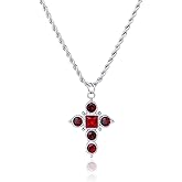 Cross Pendant Necklace For Women- Garnet /Emerald /White Cubic Zirconia Diamond Silver Chain Necklaces- Stainless Steel Crosses Non Tarnish Womens Trendy Jewelry- Dainty Religious Christian Jewelry Gifts for Young Ladies