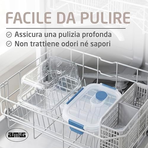 - Set di 3 Contenitori Ermetici in Vetro - 370ml, 640ml, 1050ml - Trasparente - Coperchio in Polipropilene - Adatti per Conservare, Trasportare e Riscaldare Alimenti - Mod. 700