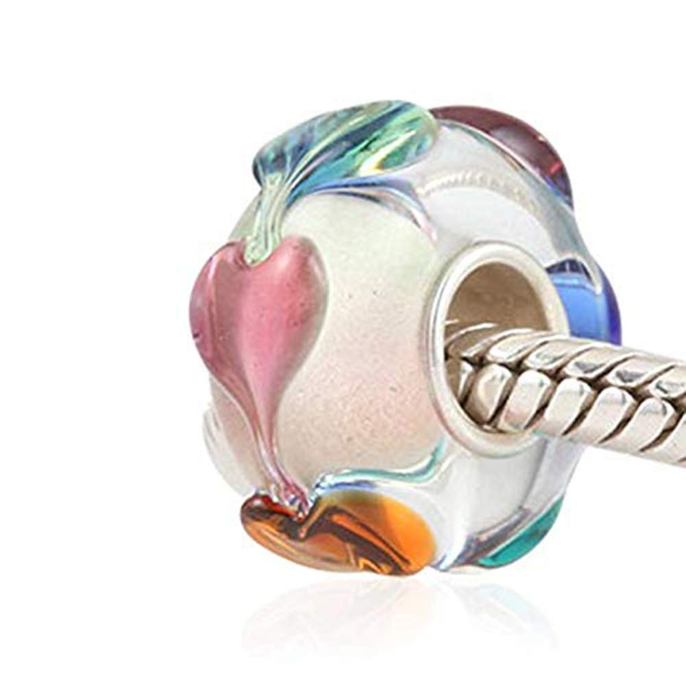 925 Sterling Silver Murano Lampwork Glass Charm Flower Charm Leaf Charm for Pandora Charm Bracelet