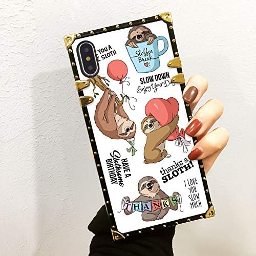 Sloth Bear Case for iPhone Xs Max Square Edge Luxury Cool Chic Shockproof Protective Case Cover for Women Girls