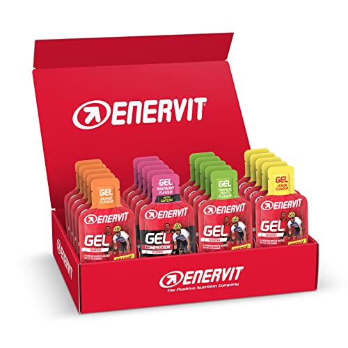 Enervit, Gel Energetico, Confezione Assortita da 20 Porzioni, Gel Enervit con 20gr di Carboidrati e Vitamine, per le Fasi Iniziali ed Intermedie dell'Attività Sportiva, Senza Glutine