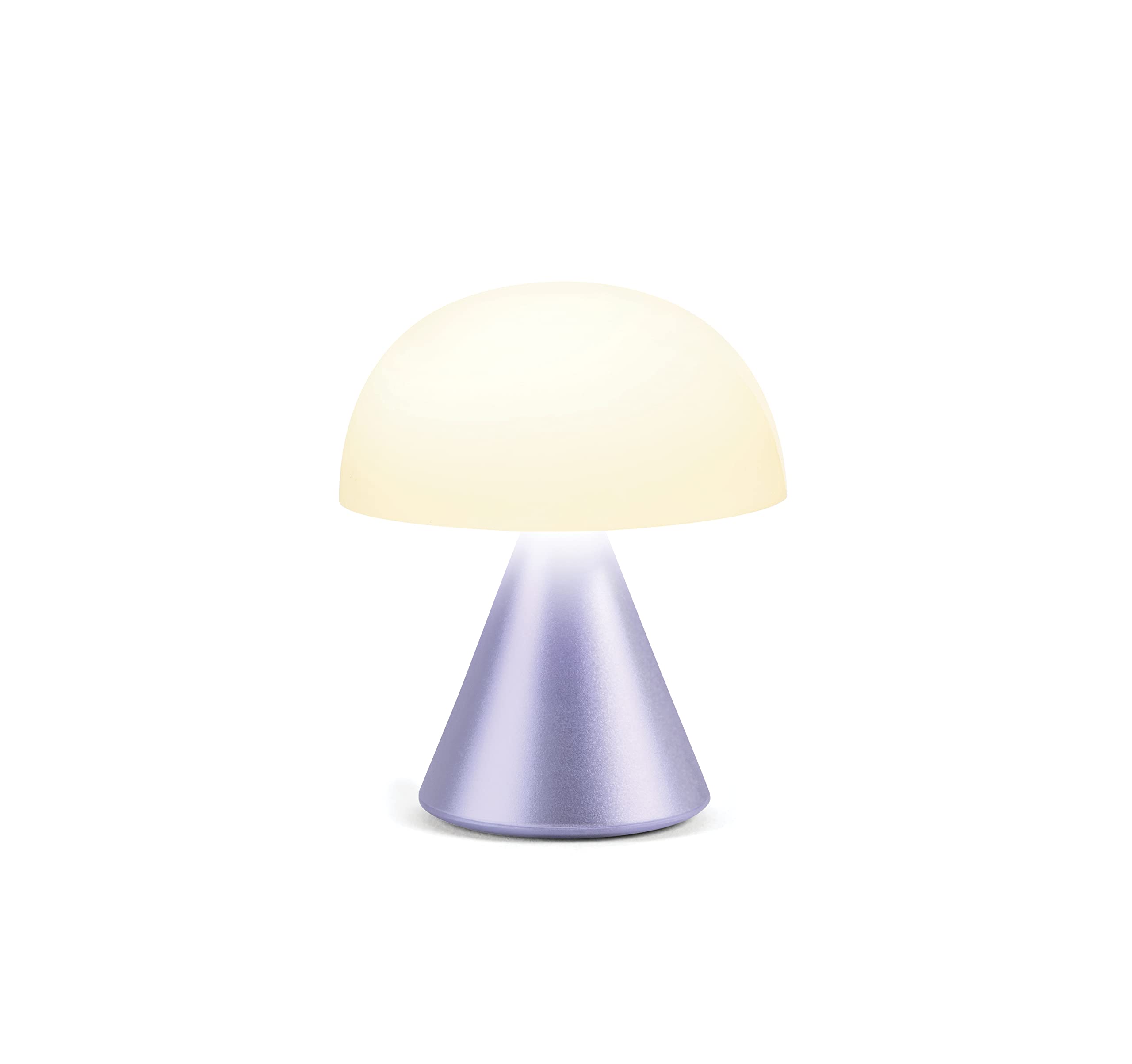 Lexon Mina Small Mushroom Lamp - LED Portable Bedside Light for Bedrooms, Kids & Nursery - Rechargeable with 12h Autonomy & Memory Dimmer, Aluminum - Light Lilac