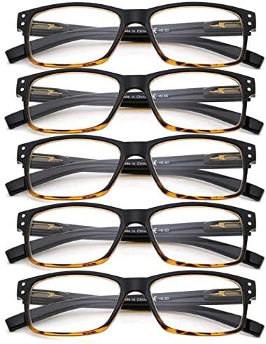 Eyekepper 5-Pack Spring Hinge Reading Glasses Vintage Readers Men Women +2.00, Black/Yellow-5pcs All Clear Lens, 2.0 Diopters - Image 3