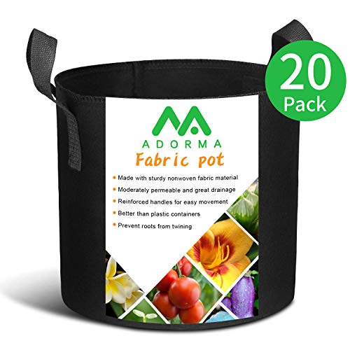 Adorma 20-Pack 5 Gallon Grow Bags, Heavy Duty Aeration Fabric Pots with Handles,300G Thickened Nonwoven Pots for Plants/Vegetables/Flowers