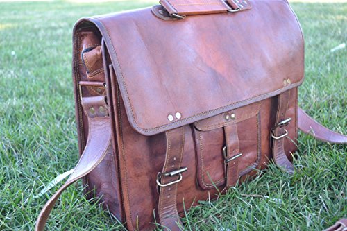PL 16 Inch Vintage Leather Messenger Bag Briefcase / Fits upto 15.6 Inch Laptop