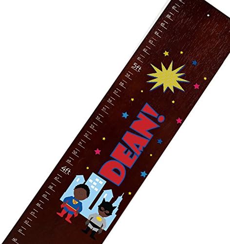 Personalized espresso Superhero African American childrens wooden growth chart
