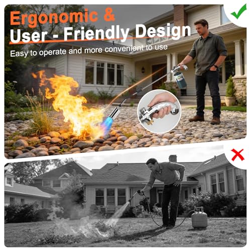 Propane Torch Weed Burner,37" Extended Blow Torch with Flame Control Valve, Flame Thrower Detachable Long Arm,Burner Torches for Outside, Yard,Garden,BBQ,Weeding,Wood,Melting Snow