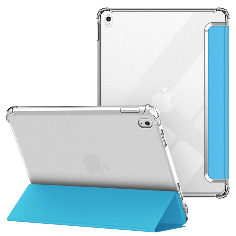 VAGHVEO Case for iPad Air 3 2019 / Pro 10.5 Inch 2017, Flexible Soft Transparent TPU Protective Shockproof Back Cover, Lightweight Tri-fold Stand Smart Shell Resistant Impact Clear Cases, Blue