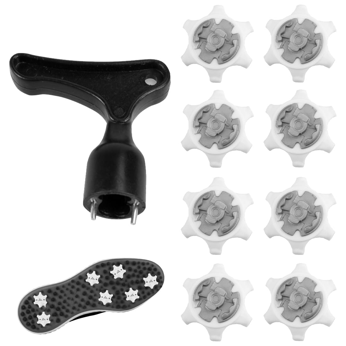 Ncheli 8 pcs Golf Shoes Spikes+1 x Shoes Spike Keys,Golf Shoes Spikes Screw Golf Cleats Replacement Golf Shoes Spikes Thread for Golf or Other Sports