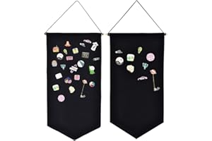 YeeMan 2PCS Wall Hanging Brooch Jewelry Storage Case Canvas Display Stand Enamel Pin Display Banner Holder Earrings Necklace Glitter Pin Collection Organizer (Black+Black)