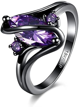 Alipeia S Shape Multi Colored Zircon Gun-Black Electroplating Rings (Purple, 6)