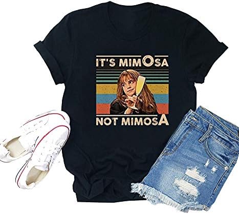 Its Mimosa Not Mimosa Funny Vintage T-Shirt Women Wine Glass Printed Short Sleeve Tee Top