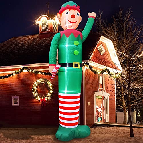 TURNMEON 12 Foot Giant Christmas Inflatable Elf, Christmas Decoration Outdoor Blow Up Elf Holds