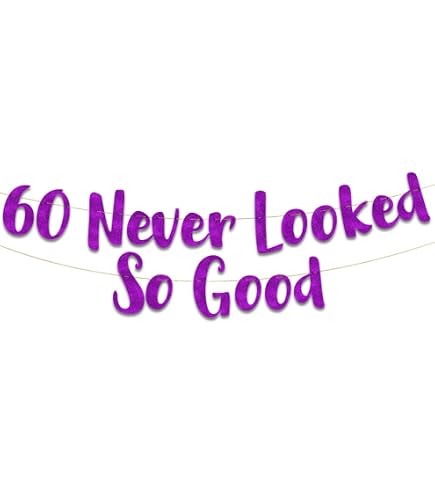 I'M 60 ES Banner, Pre-Strung,Purple Glitter Paper Banner Sign Garlands...