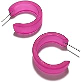Hot Pink Frosted Lucite Wide Classic Hoop Earrings - WDCL-PK-1