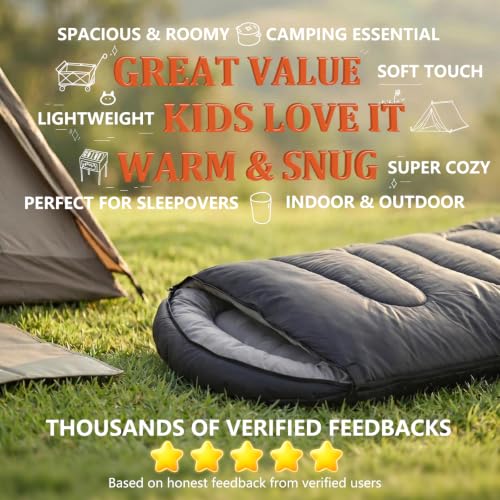 SWTMERRY- Sleeping Bag 3 Seasons (Summer, Spring, Fall) Warm & Cold Weather - Lightweight,Waterproof Indoor & Outdoor Use for Kids, Teens & Adults for Hiking, Backpacking and Camping