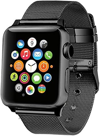 AGUARA Apple Watch Band 38mm 42mm, Mesh Loop Stainless Steel Strap with Classic Buckle Replacement iWatch Band for Apple Watch Series 3 Series 2 Series 1 Sport and Edition (Black, 38 mm Buckle)
