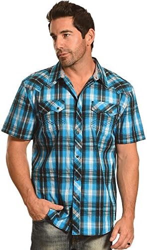 Moonshine Spirit Men's Plaid Short Sleeve Shirt Turquoise Small