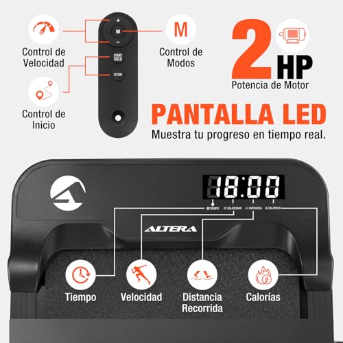 Altera Homestep Plus - Walking Pad Caminadora Eléctrica 1-10 km/h 2 HP | Compacta con Agarradera – Caminadora Portátil para Casa, Pantalla Digital, Entrenamiento Cardio, Para Caminar y Correr Suave