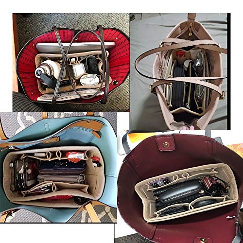 Felt Insert Bag Organizer Bag in Bag for Handbag Purse Organizer - Lmieson Multi Pocket Insert In Bag fit with Tote & Handbag, Speedy 35 and Neverfull MM, Red (Large) - Thumbnail 3