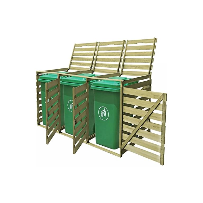 vidaXL Triple Wheelie Bin Shed 240L Impregnated Wood Patio Container Cover Just Garden Storage