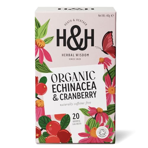 Heath & Heather, Organic Echinacea and Cranberry Tea • herbal Blend • naturally Caffeine-free • Vegan • 20 Tea Bags