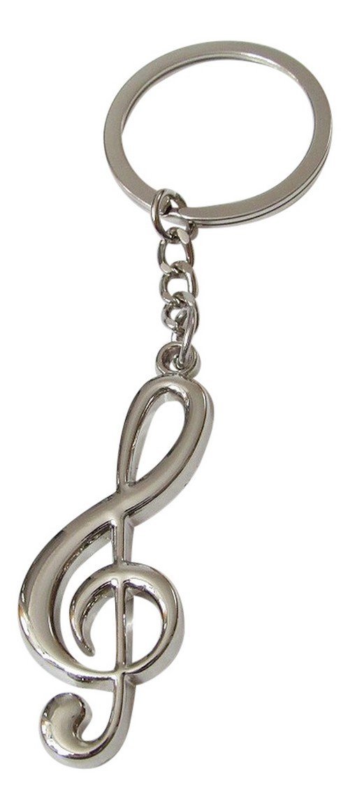 Keyring, key chain treble clef music chrome steel.