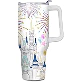 01coin Cartoon Castle Tumbler 40 oz, Firework Tumblers with Lids and Straws, Insulated Cup Stainless Steel Travel Mug, Birthday Christmas Gifts