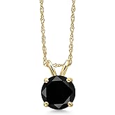 Gem Stone King 14K Yellow Gold Black Diamond Pendant Necklace for Women | 1.05 Cttw | Gemstone April Birthstone | Round 6MM | With 18 Inch Chain