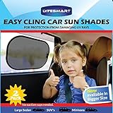 Car Window Shade - Large (2 Pack) by LYFESMART for SUVs and Minivans| Premium Baby Car Sun Shade | Easy Cling Kids Car Sunshade | Best for blocking over 97% of Harmful UV Rays (SUV's & Minivans)