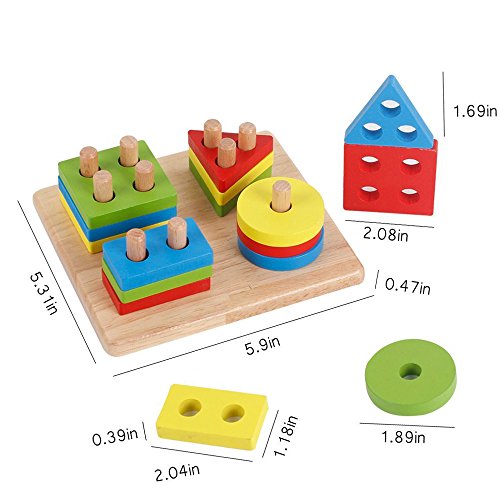 image for KanCai Wooden Stacking Toys & Shape Sorting Board | Geometric Shape St