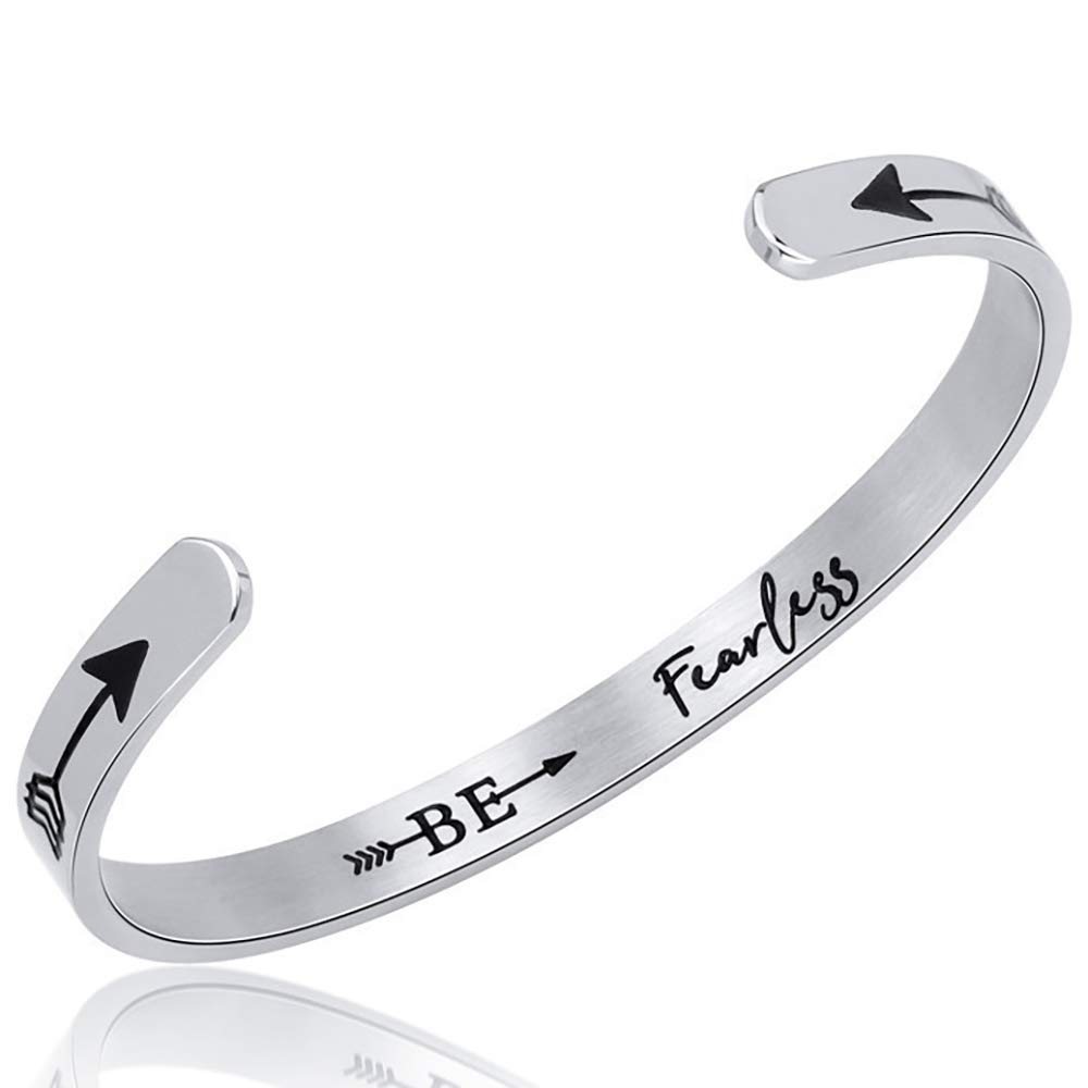 Gleamart Inspirational Cuff Bangle Bracelet Stainless Steel Engraved Bracelet Gift Be Fearless — image 1