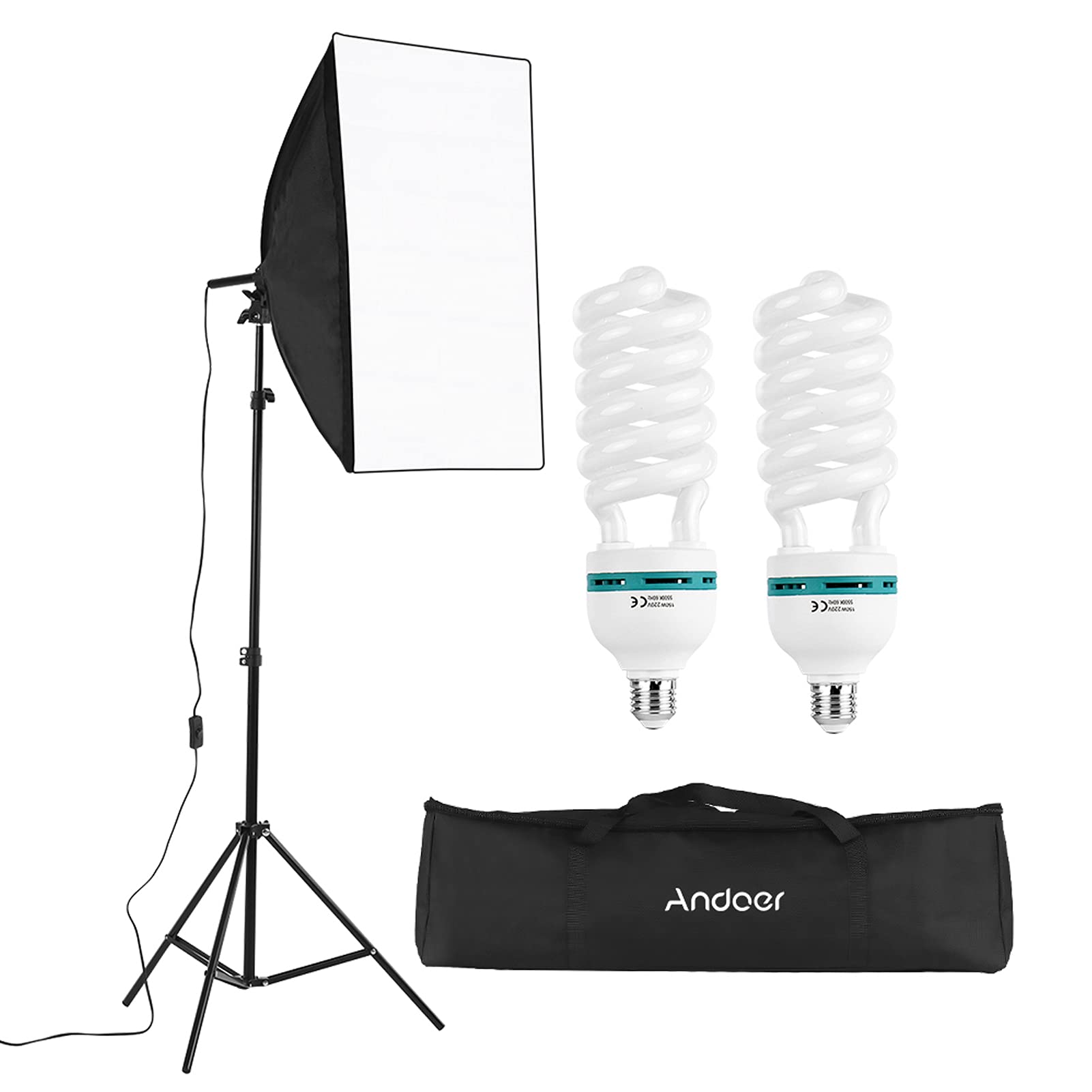 Andoer Softbox Photography Lighting Kit, Cube Umbrella Soft box with 2 * 135W Bulb,2 * Softbox,2 * Tripod Stand,1 * Carrying Bag for Studio,Live Streaming,Portraits,Product Photos (85W)