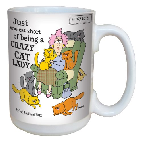 Hilarious Aunty Acid One Cat Short Large Coffee Mug, 15-Ounce Cup lm43902 - Funny, Unique, Novelty Gag Gifts for Cat Lovers - Tree-Free Greetings