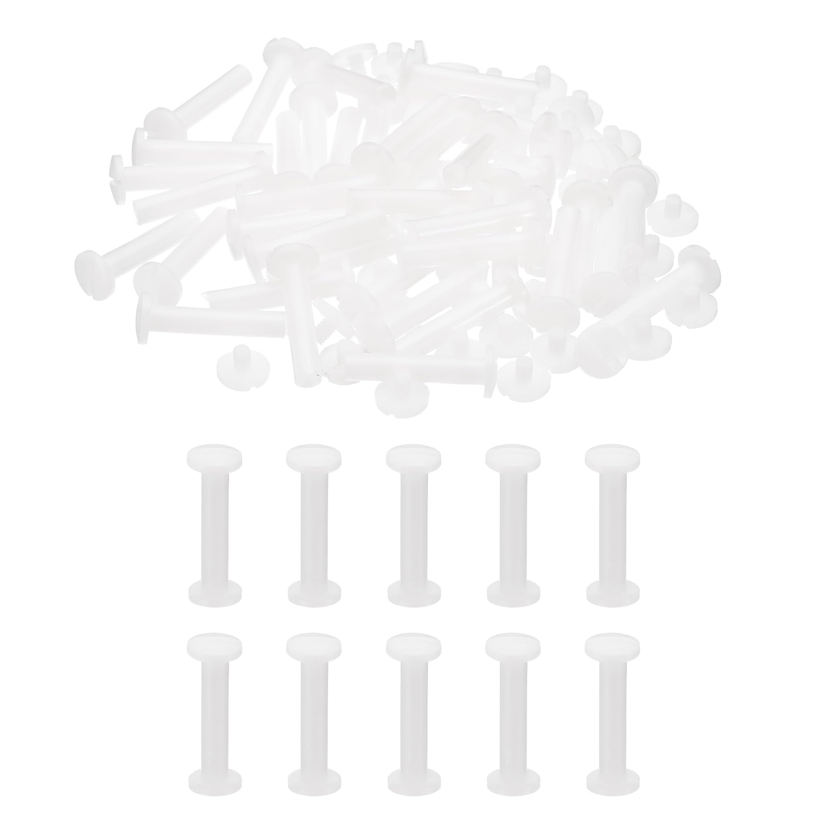 PATIKIL 27mm Chicago Screws, 40 Sets Plastic Chicago Screws Slotted Head Binding Post 5.5mm OD Screw Bolts Leather Rivets Fasteners Connectors White for Leather Belt Scrapbook Photo Albums