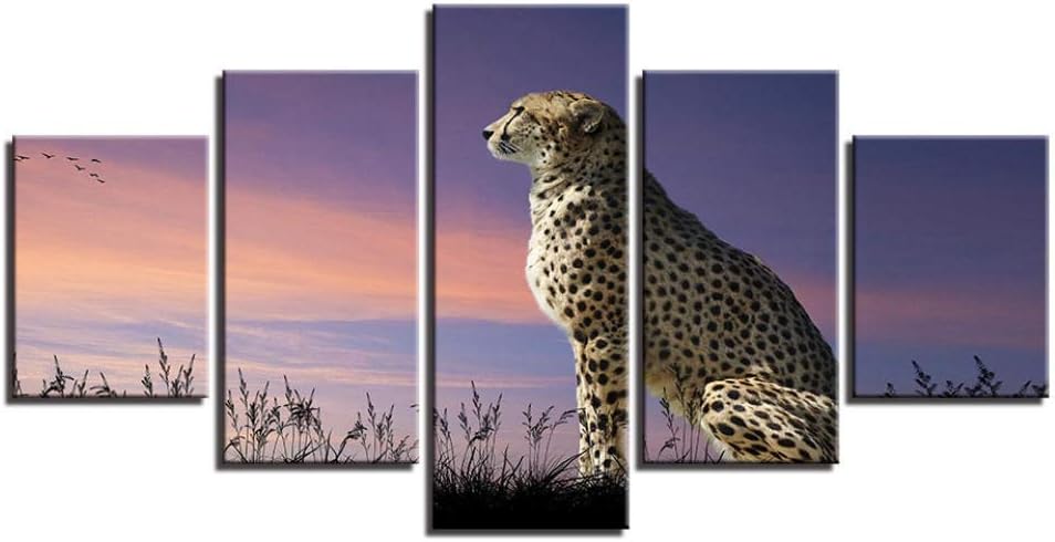 Leinwand Bild Hauptdekoration 5 Tiere Gepard Malerei Wandkunst kreative