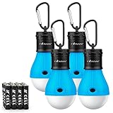MalloMe Camping Tent Lantern Bulb Lights - 4 Pack Blue - Portable Camp LED Lamp for Fishing Hiking Emergency - Battery Powered Includes 12 AAA