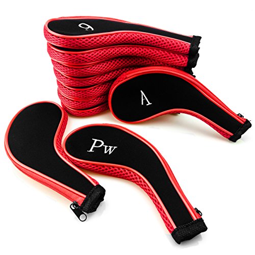 Golf Club Covers,Neoprene Zippered Headcover For Golf Club Iron Head Covers Set For All Standard Clubs 10 PCS Aree