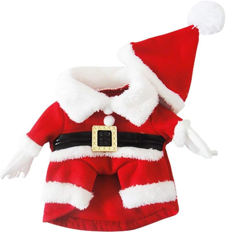 DELIFUR Pet Christmas Costume with Cap - Santa Claus Suit for Dogs & Cats - Warm Winter Xmas Costume (Red, M) - Image 4
